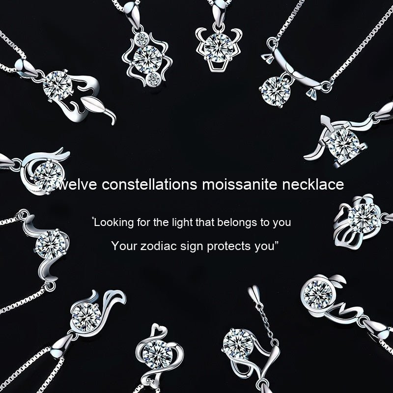 Fortune Lotus 12 Constellation Pendant 925 Silver 1 Karat Moissanite Twelve Constellations Necklace Female – Necklace for tags