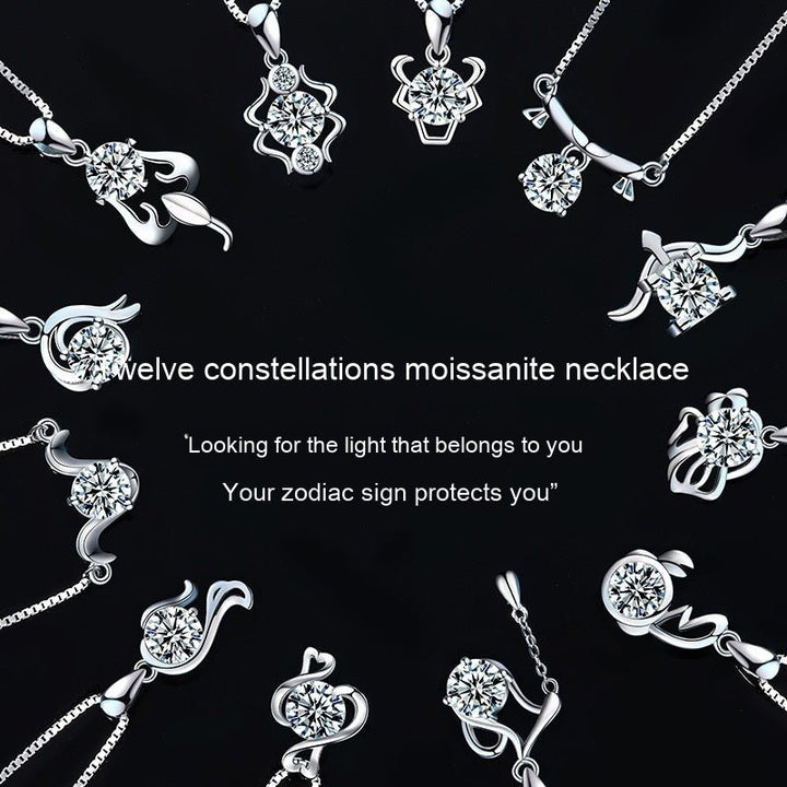 Fortune Lotus 12 Constellation Pendant 925 Silver 1 Karat Moissanite Twelve Constellations Necklace Female – Necklace for tags