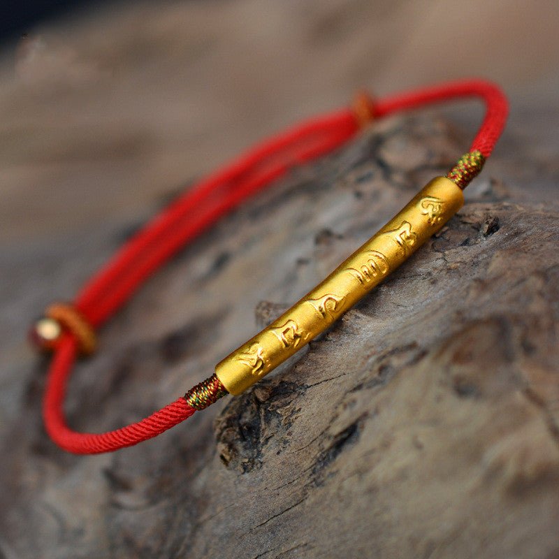 Fortune Lotus 999 Pure Silver Gold Six - Character Mantra Red String Bracelet — Protection &amp; Good Fortune – Bracelet for tags
