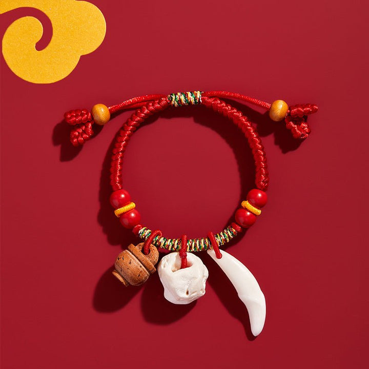 Fortune Lotus Baby Red Rope Bracelet with Pig Pendant – Mahogany &amp; Auditory Ossicle Talisman for Protection – Bracelet for tags