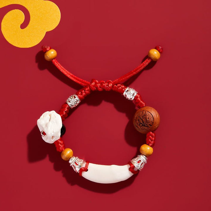 Fortune Lotus Baby Red Rope Bracelet with Pig Pendant – Mahogany &amp; Auditory Ossicle Talisman for Protection – Bracelet for tags