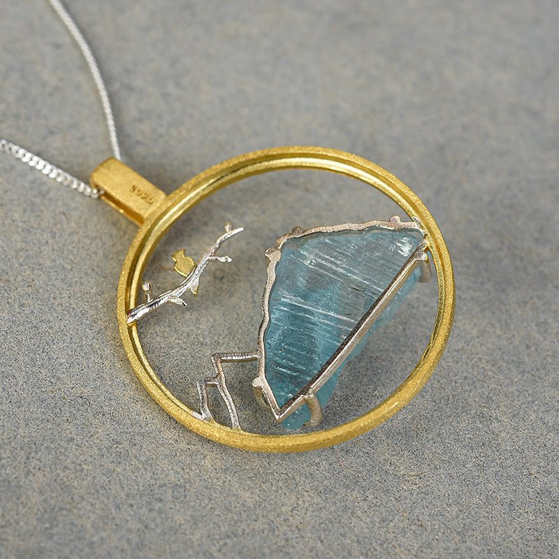 Fortune Lotus Bird &amp; Mountain Natural Crystal Pendant Necklace – Harmony with Nature – Necklace for tags