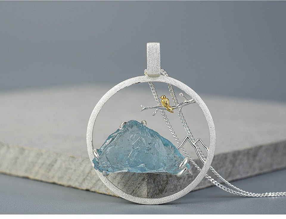 Fortune Lotus Bird &amp; Mountain Natural Crystal Pendant Necklace – Harmony with Nature – Necklace for tags