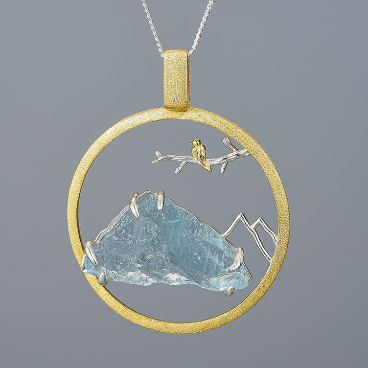 Fortune Lotus Bird &amp; Mountain Natural Crystal Pendant Necklace – Harmony with Nature – Necklace for tags
