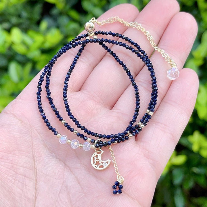 Fortune Lotus Blue Goldstone Multi - Layer Bracelet – Cut Beads Three - Ring Wrap for Confidence &amp; Ambition – Bracelet for tags