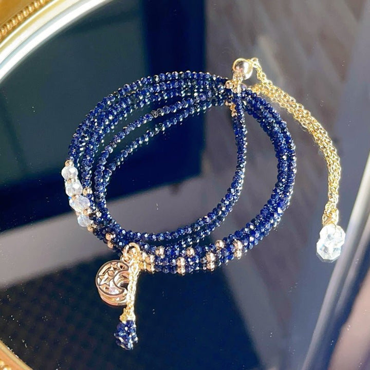 Fortune Lotus Blue Goldstone Multi - Layer Bracelet – Cut Beads Three - Ring Wrap for Confidence &amp; Ambition – Bracelet for tags