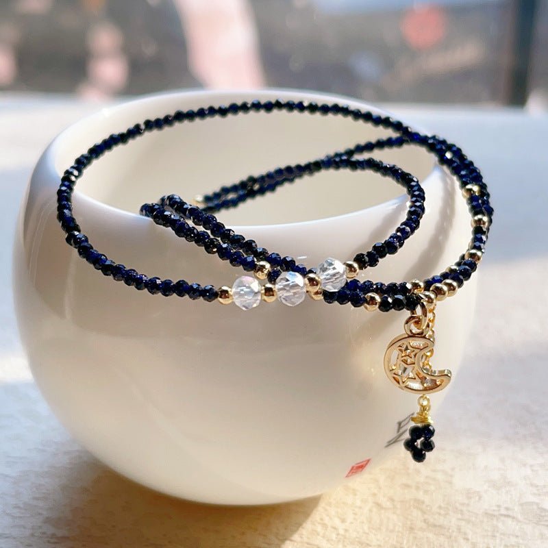 Fortune Lotus Blue Goldstone Multi - Layer Bracelet – Cut Beads Three - Ring Wrap for Confidence &amp; Ambition – Bracelet for tags