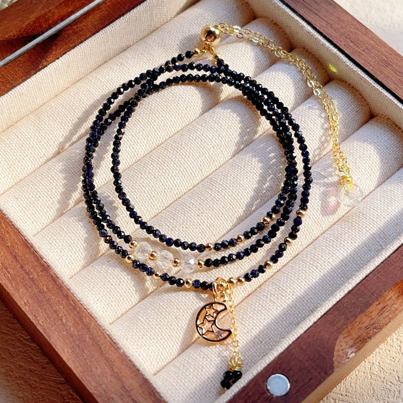 Fortune Lotus Blue Goldstone Multi - Layer Bracelet – Cut Beads Three - Ring Wrap for Confidence &amp; Ambition – Bracelet for tags