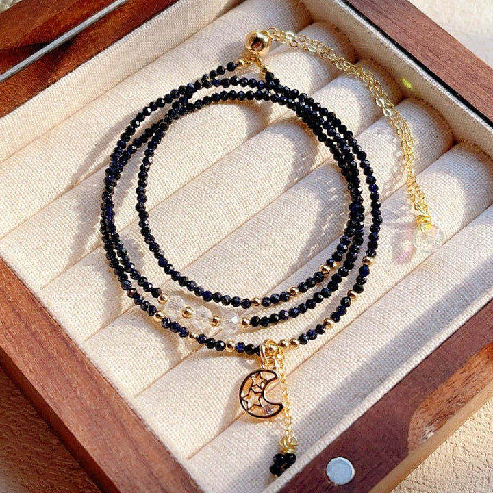 Fortune Lotus Blue Goldstone Multi - Layer Bracelet – Cut Beads Three - Ring Wrap for Confidence &amp; Ambition – Bracelet for tags