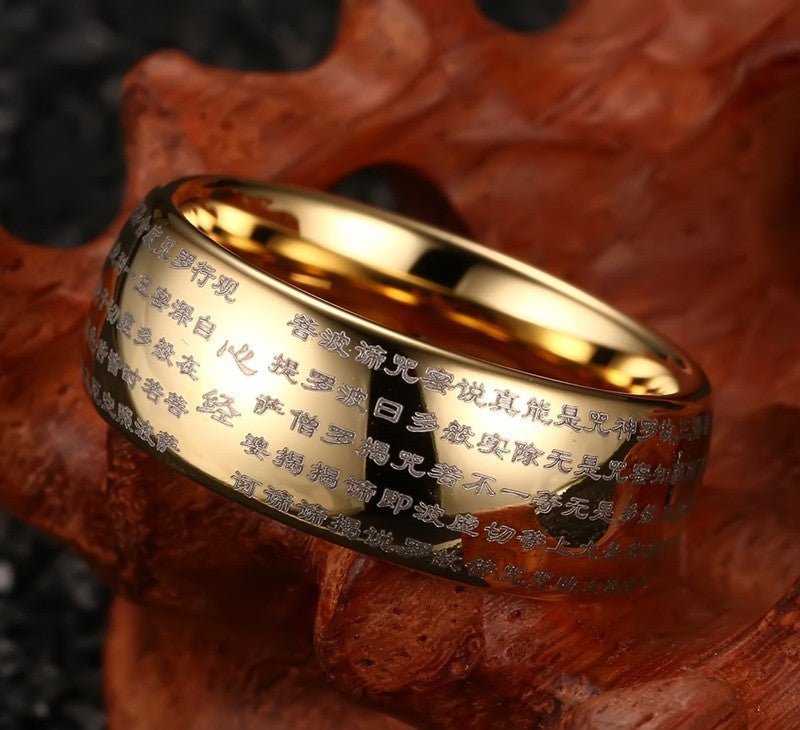 Fortune Lotus Buddhist Texts Tungsten Ring – Strength, Wisdom &amp; Protection – Rings for tags