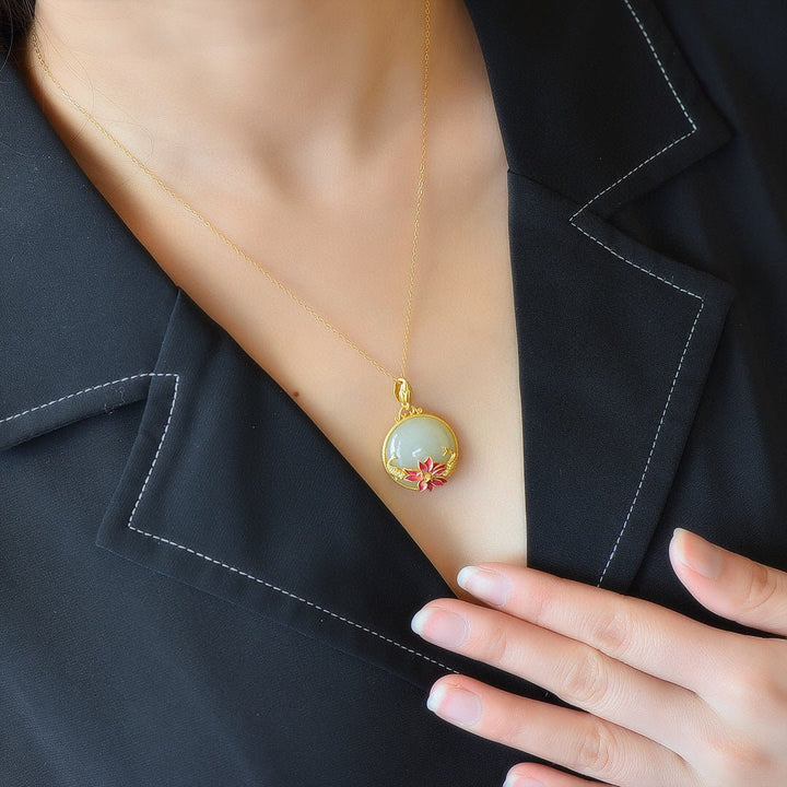 Fortune Lotus Carp & Lotus Sterling Silver Hetian Jade Pendant Necklace for Women – Symbol of Harmony & Prosperity – Bracelet