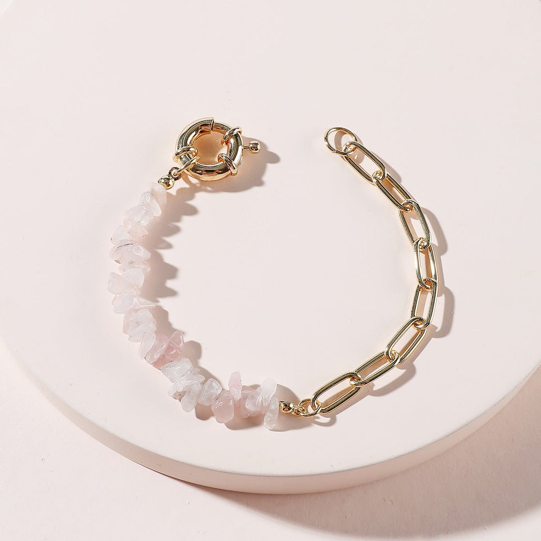 Fortune Lotus Crystal Chip &amp; Chain Bracelet – Amethyst, Rose Quartz, Aquamarine Variants – Bracelet for tags