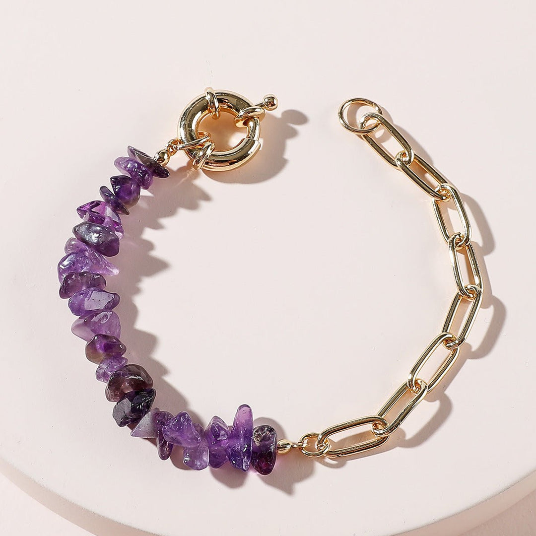 Fortune Lotus Crystal Chip &amp; Chain Bracelet – Amethyst, Rose Quartz, Aquamarine Variants – Bracelet for tags