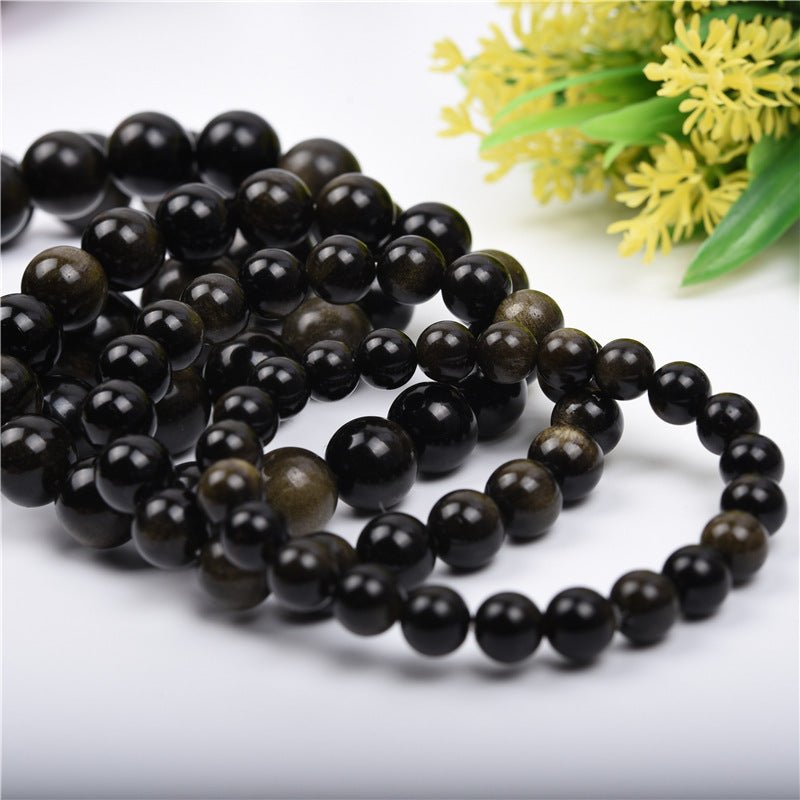 Fortune Lotus Gold Obsidian Bracelet – Natural Crystal Beads for Protection &amp; Confidence – Bracelet for tags