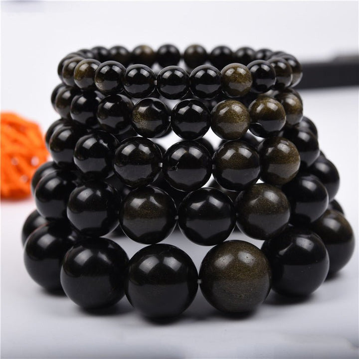 Fortune Lotus Gold Obsidian Bracelet – Natural Crystal Beads for Protection &amp; Confidence – Bracelet for tags