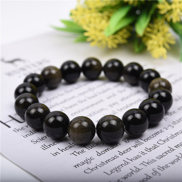 Fortune Lotus Gold Obsidian Bracelet – Natural Crystal Beads for Protection &amp; Confidence – Bracelet for tags