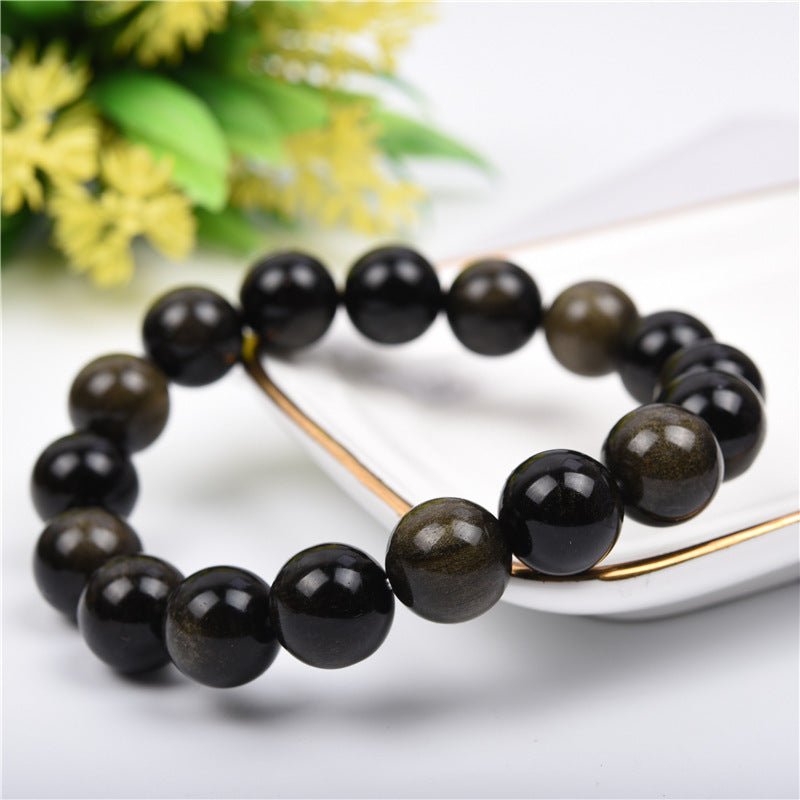 Fortune Lotus Gold Obsidian Bracelet – Natural Crystal Beads for Protection &amp; Confidence – Bracelet for tags