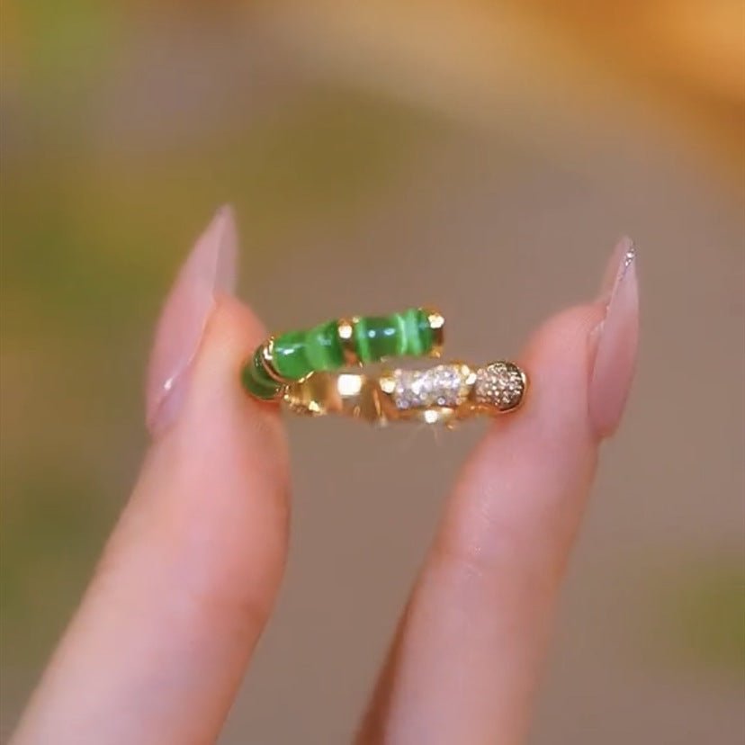 Fortune Lotus Green Bamboo Zircon Ring – Growth, Resilience &amp; Grace – rings for tags