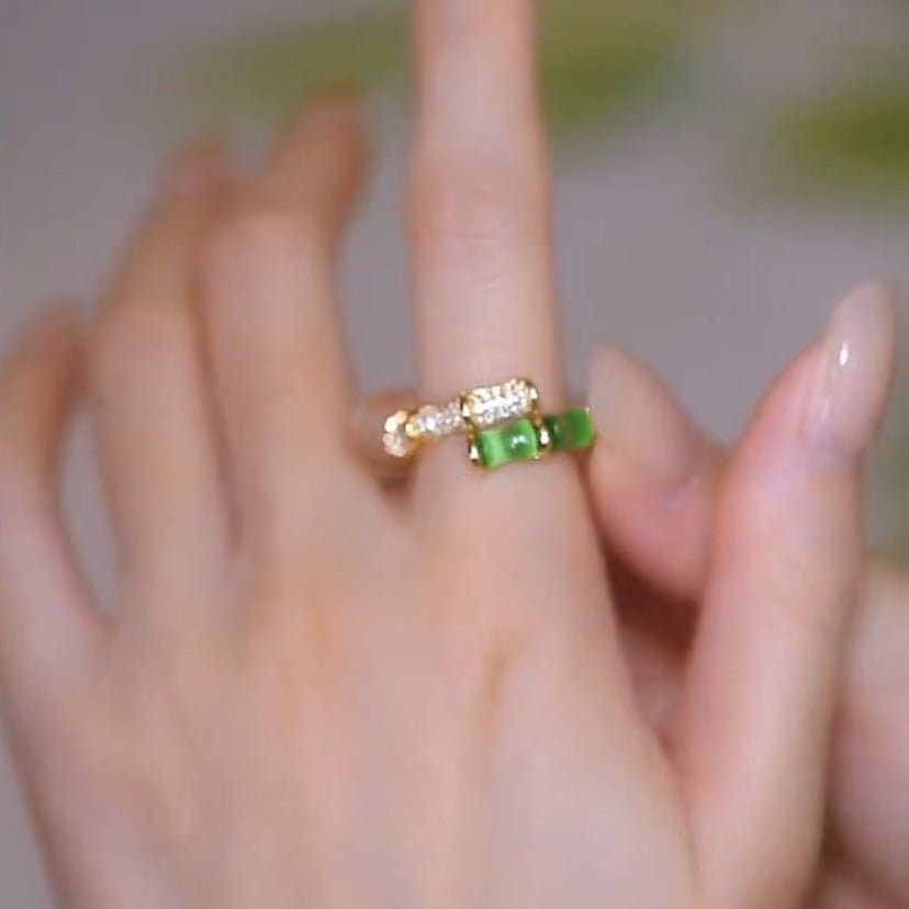 Fortune Lotus Green Bamboo Zircon Ring – Growth, Resilience &amp; Grace – rings for tags
