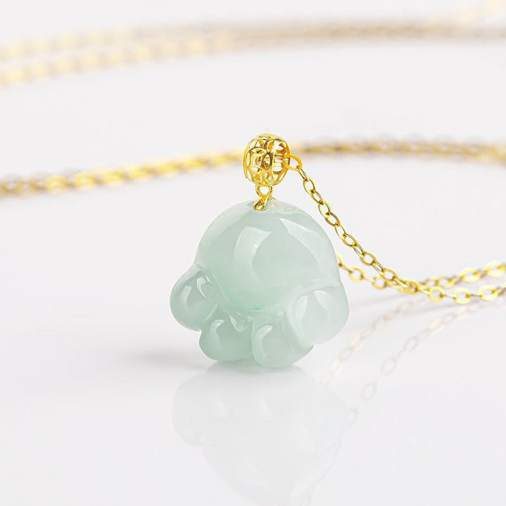 Fortune Lotus Light Green Jade Cat’s Paw Pendant Necklace – 18K Gold Buckle – Necklace for tags