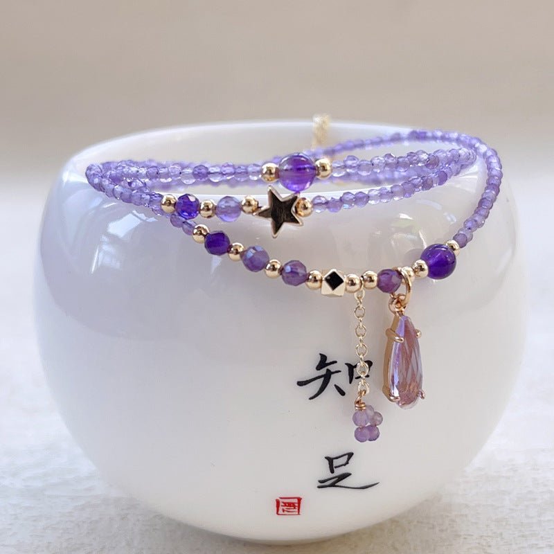 Fortune Lotus Natural Amethyst Multi - Layer Bracelet – Twin Wrap Design for Intuition &amp; Calm – Bracelet for tags