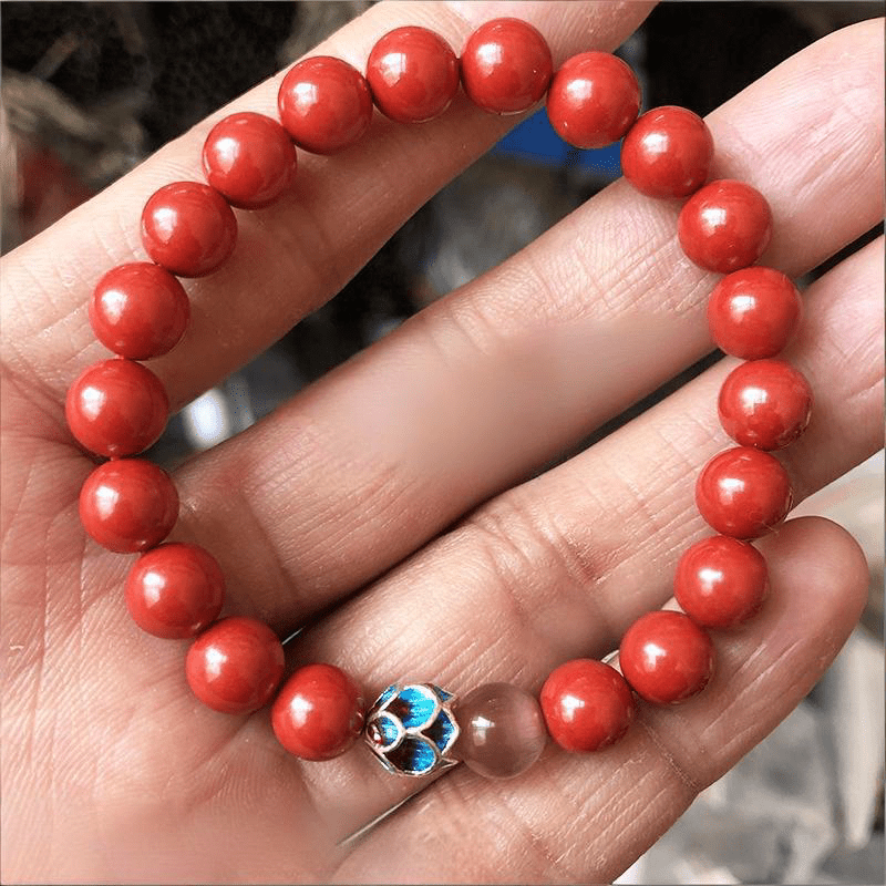 Fortune Lotus Natural Cinnabar and Sunstone Lotus Bracelet – Pure Heart Energy Jewelry for Vitality &amp; Spiritual Growth – Bracelet for tags