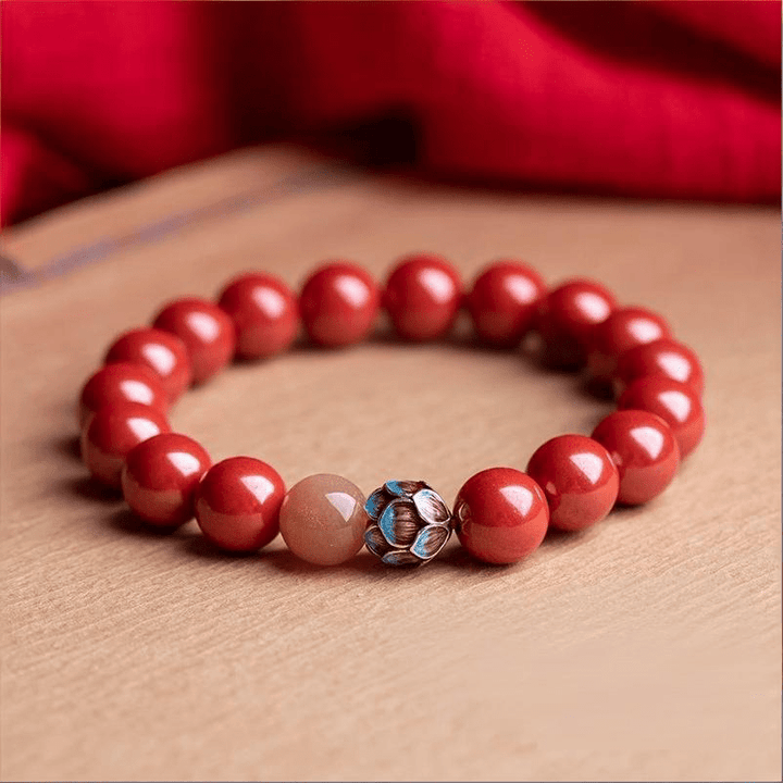 Fortune Lotus Natural Cinnabar and Sunstone Lotus Bracelet – Pure Heart Energy Jewelry for Vitality &amp; Spiritual Growth – Bracelet for tags