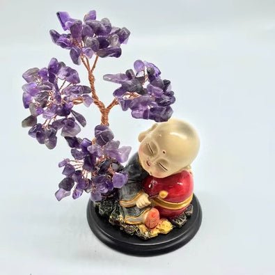 Fortune Lotus Natural Crystal Lucky Tree – Handmade Energy Gemstone Decoration for Home &amp; Office – Bracelet for tags