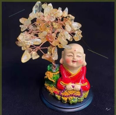 Fortune Lotus Natural Crystal Lucky Tree – Handmade Energy Gemstone Decoration for Home &amp; Office – Bracelet for tags