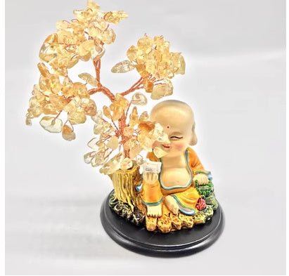 Fortune Lotus Natural Crystal Lucky Tree – Handmade Energy Gemstone Decoration for Home &amp; Office – Bracelet for tags