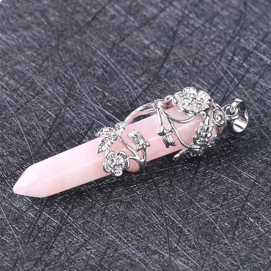 Fortune Lotus Natural Crystal Semi - Precious Stone Pendant Necklace – Energy Point with Dragon Motif – Necklace for tags