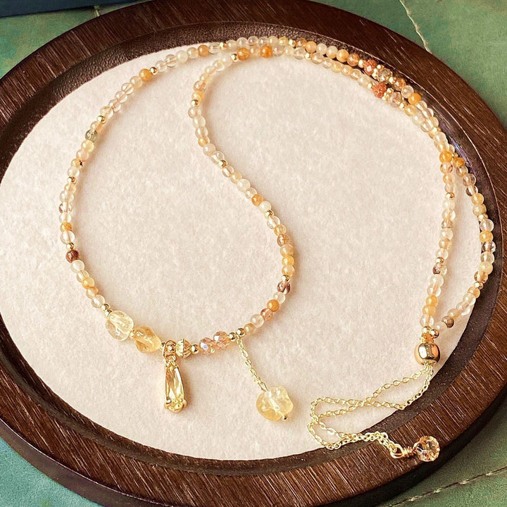 Fortune Lotus Natural Hair Crystal Multi - Layer Bracelet – Caramel Brown Three - Fold Wrap for Grounding &amp; Clarity – Bracelet for tags