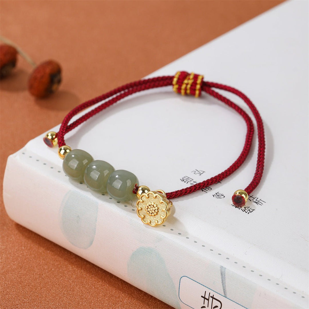 Fortune Lotus Natural Hetian Jade Couple Bracelet – Braided Rope Design for Love &amp; Protection – Bracelet for tags