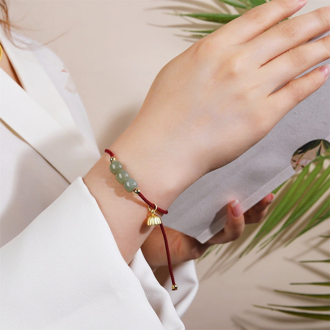 Fortune Lotus Natural Hetian Jade Couple Bracelet – Braided Rope Design for Love &amp; Protection – Bracelet for tags