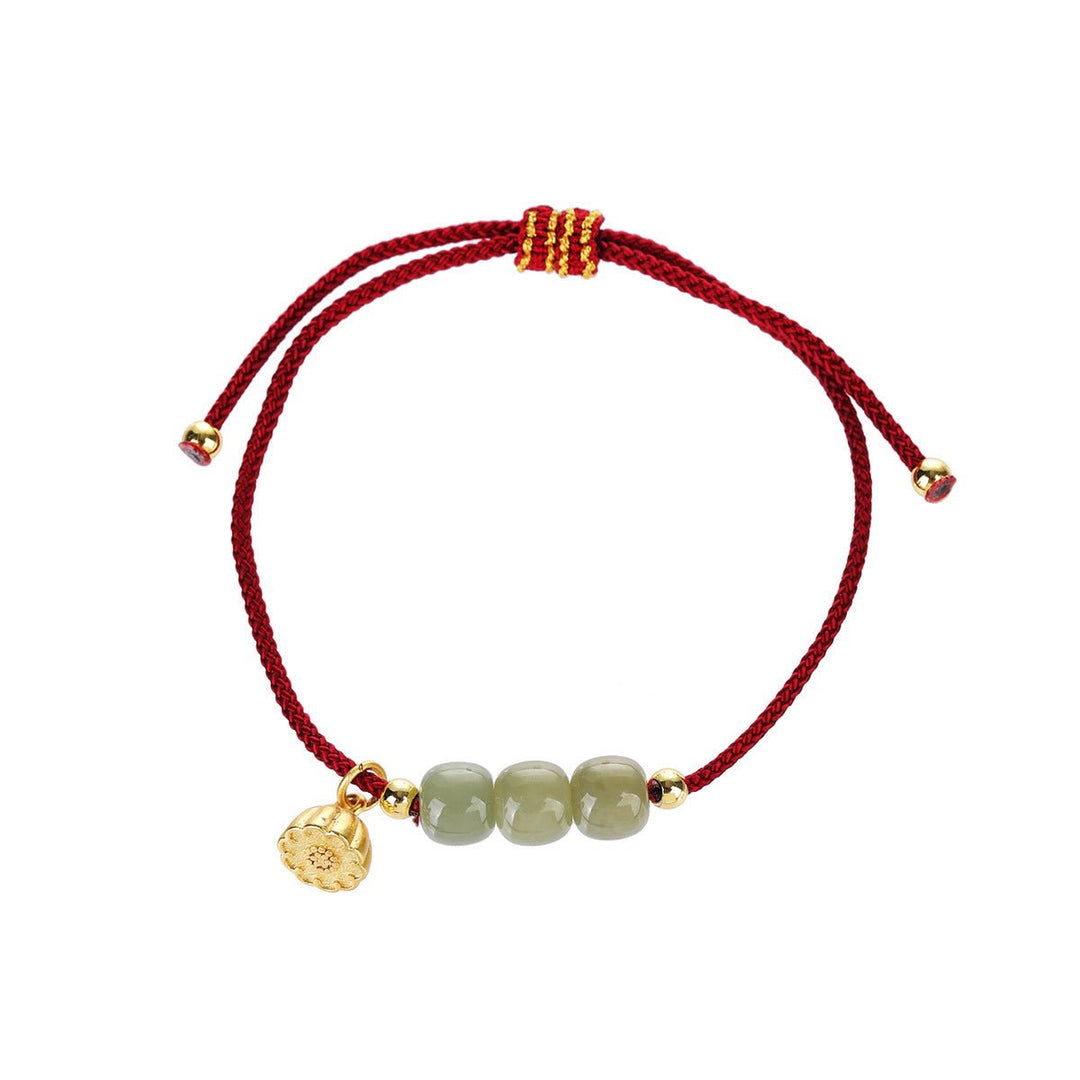 Fortune Lotus Natural Hetian Jade Couple Bracelet – Braided Rope Design for Love &amp; Protection – Bracelet for tags