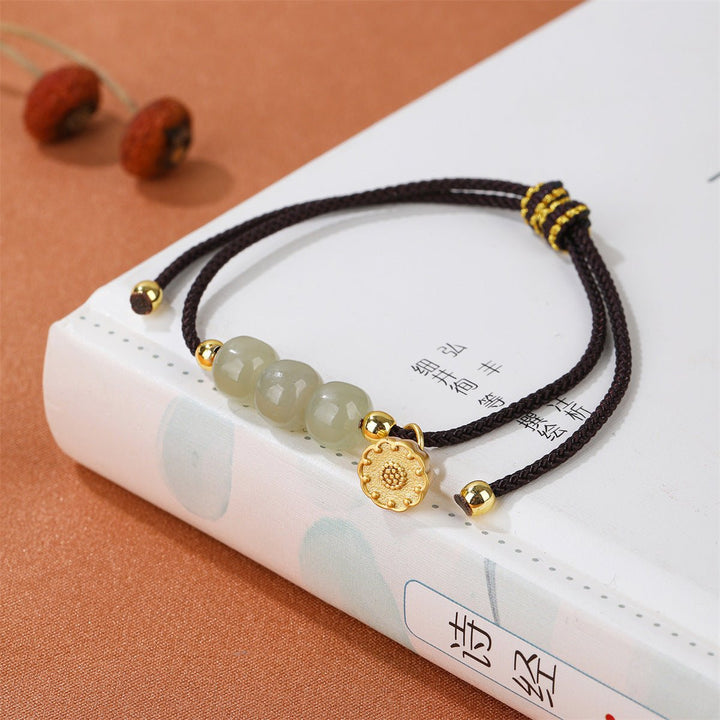 Fortune Lotus Natural Hetian Jade Couple Bracelet – Braided Rope Design for Love &amp; Protection – Bracelet for tags