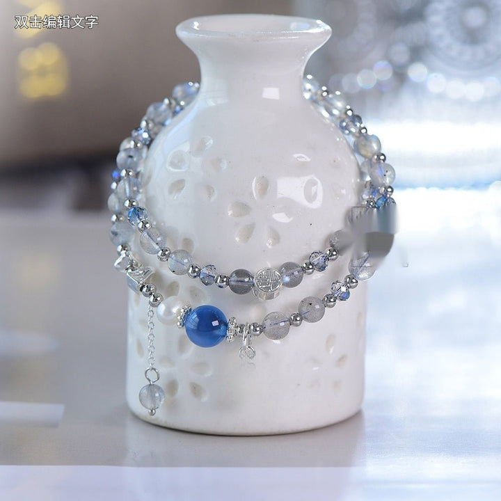 Fortune Lotus Natural Moonstone and Blue Agate Heart Bracelet – Energy Crystal Jewelry for Love &amp; Calm – Bracelets for tags
