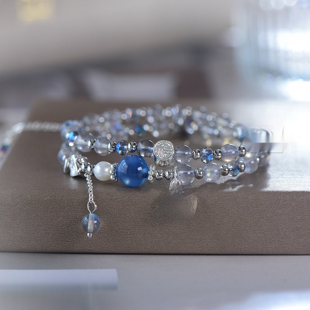 Fortune Lotus Natural Moonstone and Blue Agate Heart Bracelet – Energy Crystal Jewelry for Love &amp; Calm – Bracelets for tags