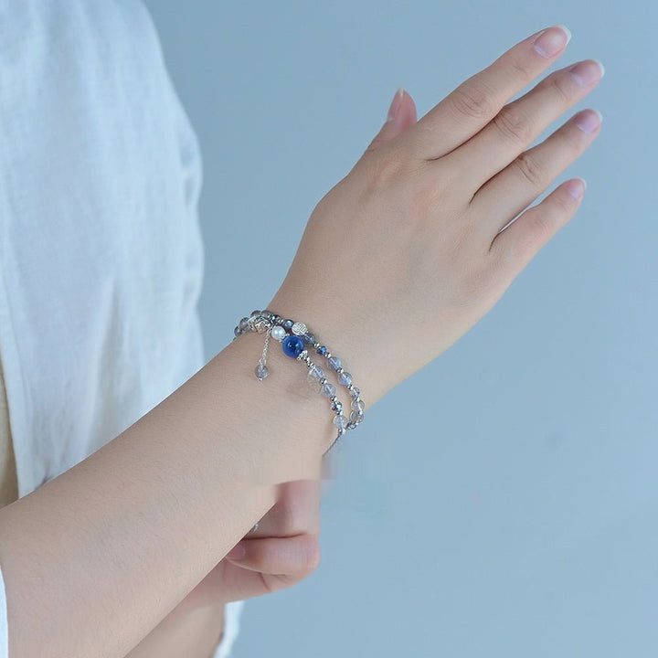 Fortune Lotus Natural Moonstone and Blue Agate Heart Bracelet – Energy Crystal Jewelry for Love &amp; Calm – Bracelets for tags