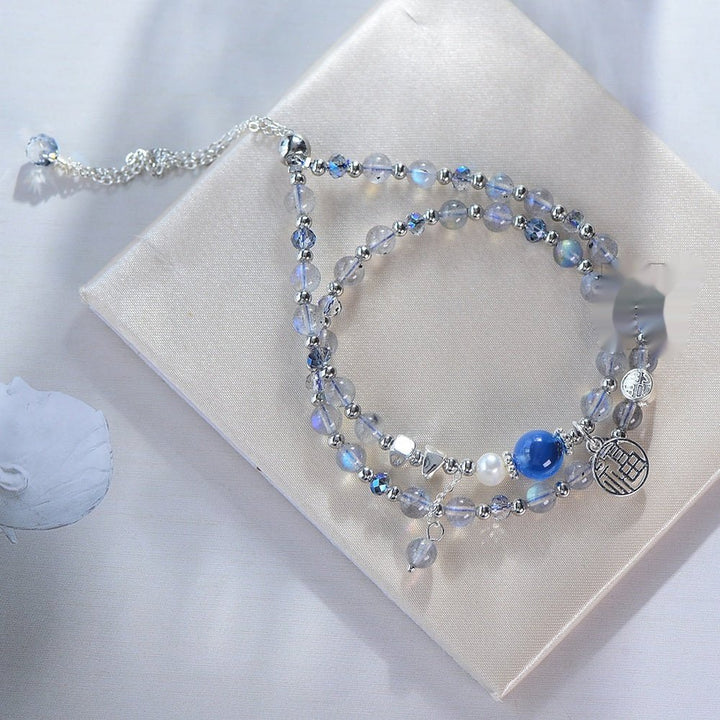 Fortune Lotus Natural Moonstone and Blue Agate Heart Bracelet – Energy Crystal Jewelry for Love &amp; Calm – Bracelets for tags
