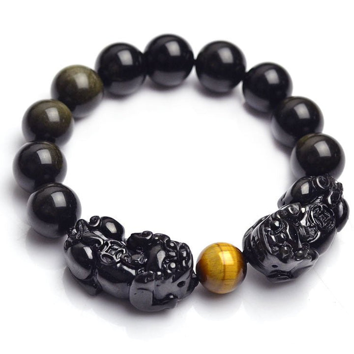 Fortune Lotus Obsidian and Gold Obsidian Pixiu Bracelet – Feng Shui Wealth &amp; Protection Talisman – Bracelet for tags