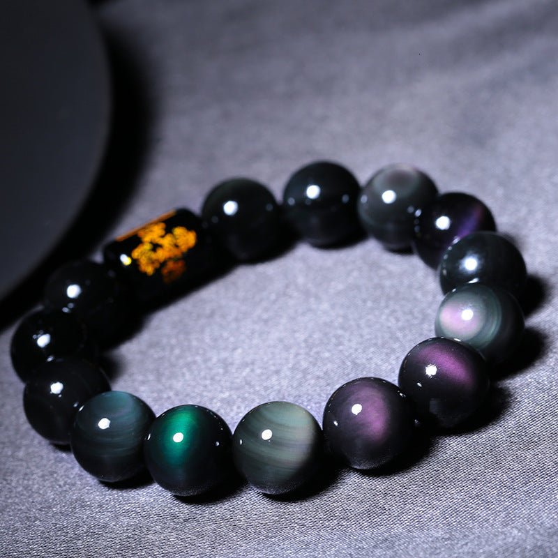 Fortune Lotus Obsidian Bracelet – Natural Crystal Beads for Protection &amp; Balance – Bracelet for tags