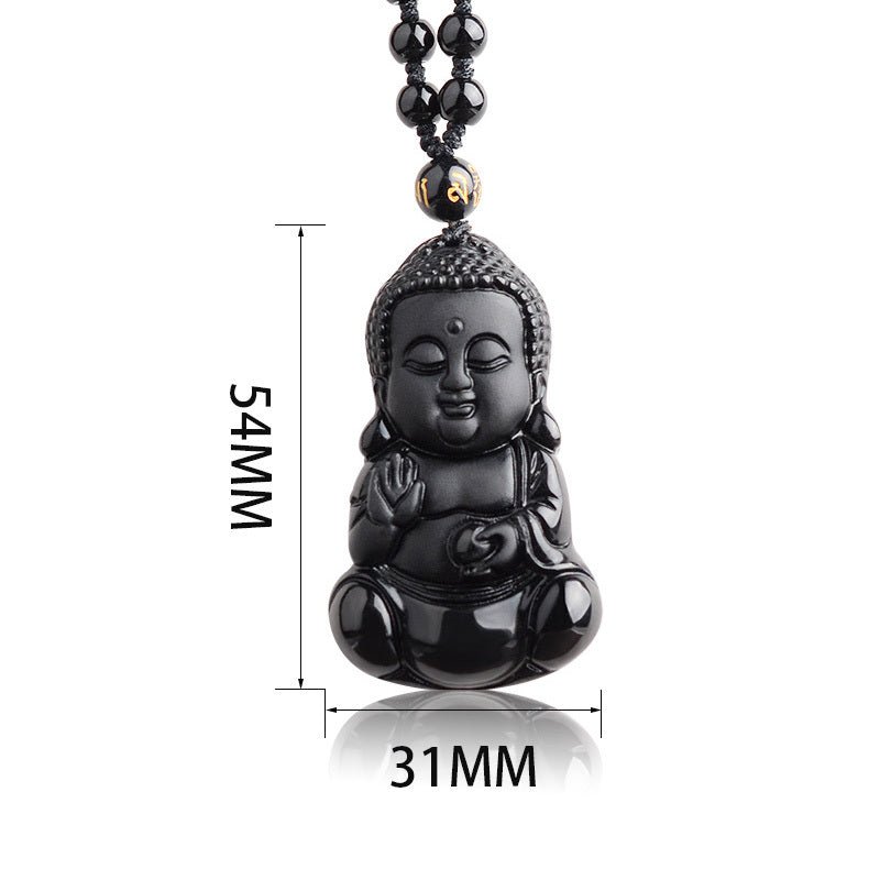 Fortune Lotus Obsidian Buddha Pendant – Hand - Carved Crystal Talisman for Peace &amp; Protection – Necklace for tags
