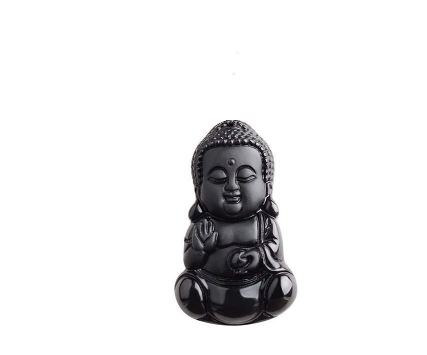 Fortune Lotus Obsidian Buddha Pendant – Hand - Carved Crystal Talisman for Peace &amp; Protection – Necklace for tags