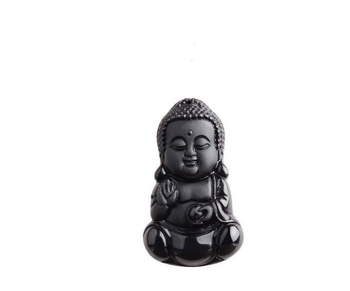 Fortune Lotus Obsidian Buddha Pendant – Hand - Carved Crystal Talisman for Peace &amp; Protection – Necklace for tags