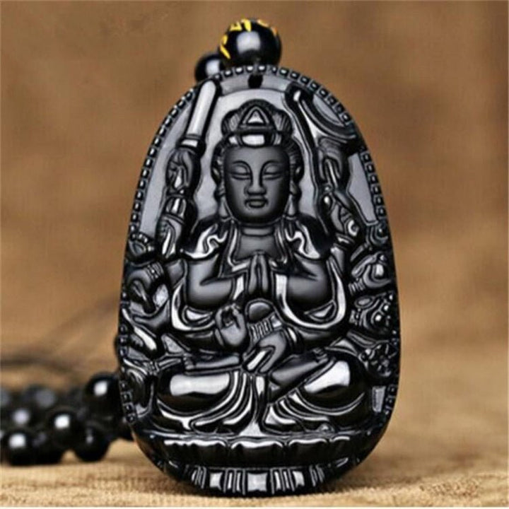 Fortune Lotus Obsidian Buddha Pendant – Natural Crystal Talisman for Protection &amp; Clarity – Bracelet for tags