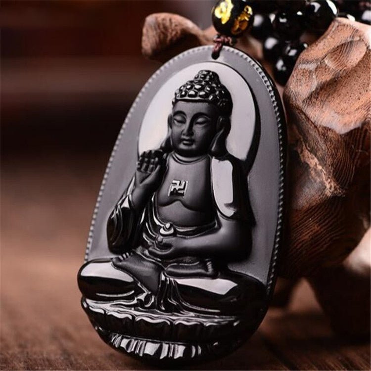 Fortune Lotus Obsidian Buddha Pendant – Natural Crystal Talisman for Protection &amp; Clarity – Bracelet for tags