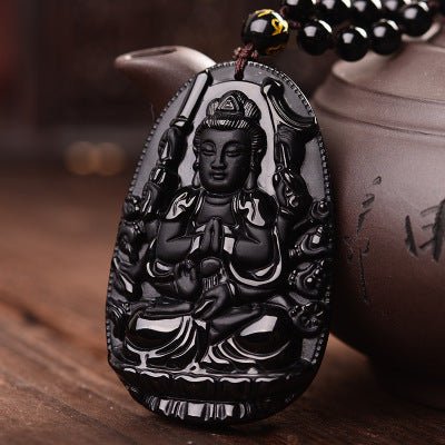 Fortune Lotus Obsidian Buddha Pendant – Natural Crystal Talisman for Protection &amp; Clarity – Bracelet for tags