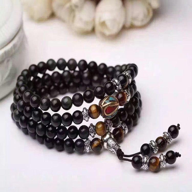 Fortune Lotus Obsidian Couple Beads Bracelet – Matching Crystal Design for Protection &amp; Love – Bracelet for tags
