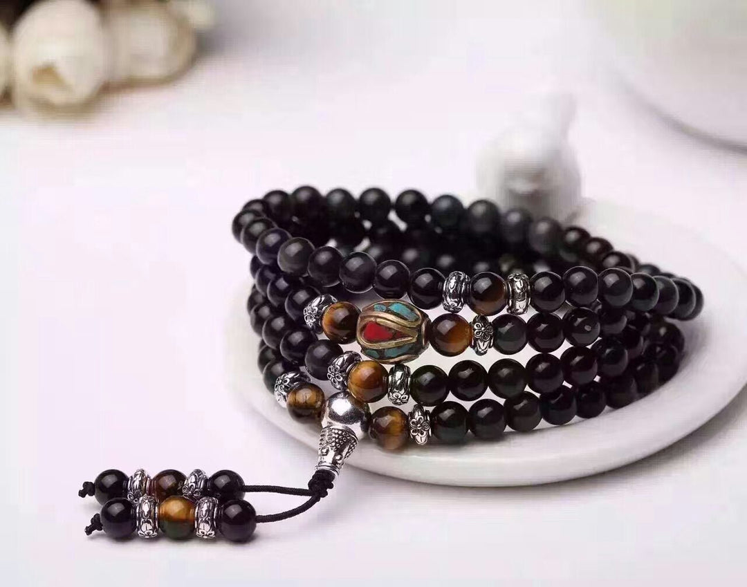 Fortune Lotus Obsidian Couple Beads Bracelet – Matching Crystal Design for Protection &amp; Love – Bracelet for tags